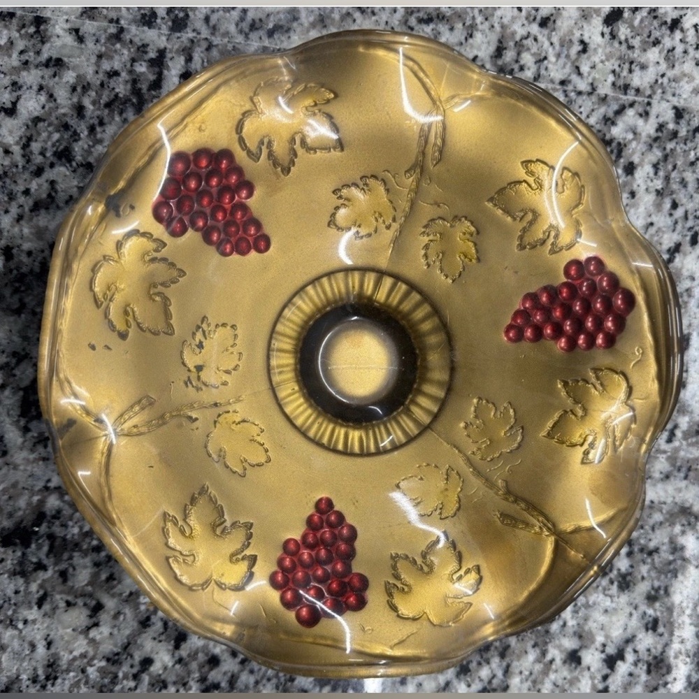 Antique Goofus Glass Raised Grapes Embossed Pressed Bowl 10"